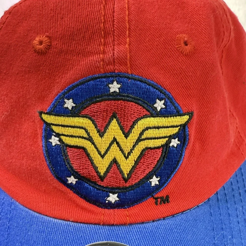 WONDER WOMAN Logo Fabric Baseball Cap Hat Super Hero DC Comics Bioworld Red Blue